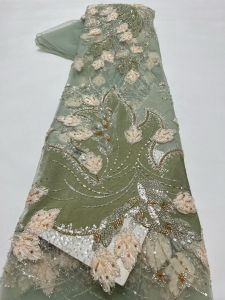 African Groom Embroidered Sequin Lace Fabric 5 Yards French Nigerian Beaded Lace Fabric for Wedding Dress Sewing