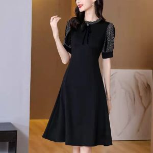 Slimming plus Size Dress Cover Stomach Splice Design Korean Style High Waist A-Line Midi Dress Womens Fashion Summer New