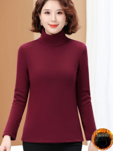 More than 50 Years Old Mom Bottoming Shirt Fashionable Fleece-Lined Thickened Long Sleeves T-shirt Middle-Aged and Elderly Womens Clothing Fall and Winter Heattech Tops