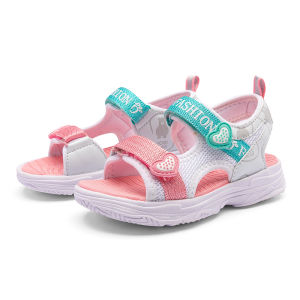Girls Sandals 26-37 Cool Open Toe Honey Pink Soft Cozy Mesh+PU Upper New Fashion Pretty Children Casual Non-slip Light Teenagers Flexible Hook-and-Loop Comfy 5s Infants Kindergarten Primary School Students Lovely Cute Kids Sweet Princess Leisure Slippers