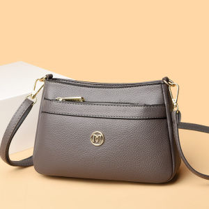 Large Capacity Leather Shoulder Bag for Middle-Aged And Elderly Women 2024 New Style Commuter Bag with Zipper Nylon Lining