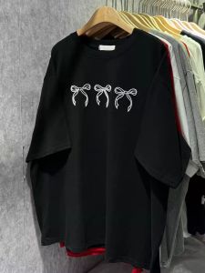 Áo Thun Tay Ngắn in Họa Tiết Bướm Màu Đen Đơn Giản Phong Cách Hàn Quốc Cỡ Lớn 300 Pound Mùa Hè 2024 Mới Về Chất Liệu Cotton