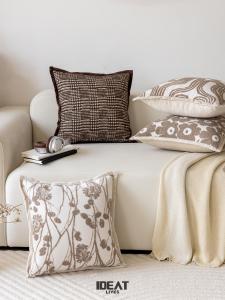 Creamy Style High-End Sofa Pillow Coffee Color Simple Retro Living Room Backrest Cushion Cover Bedroom Bay Window Pillow