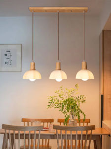Simple Nordic Wooden Three-Headed Restaurant Ceiling Light Bar Counter Hallway Entrance Lighting Fixture Vintage Japanese Style