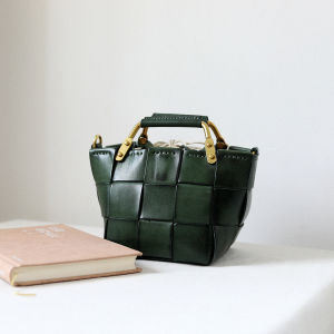 Retro Handwoven Mini Basket Bag Leather Shoulder Crossbody Bag Womens Handbag Soft Tannery Cowhide Retro Artistic Style