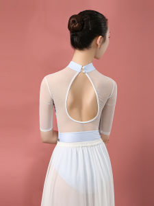 Little Jasmine Chinese Style Blue and White Cheongsam Gym Outfit Female Adult Dance Clothes Ballet Practice Clothes Body One-Piece