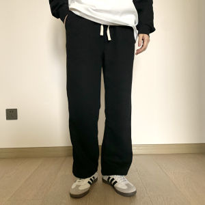 Spring New Loose Straight Leg Mens Sport Pants Elastic Waist Pure Color Versatile Comfortable Fashionable Casual Trousers
