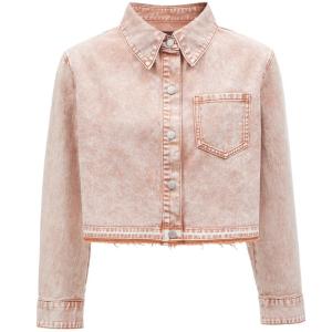 Vero Moda Womens Casual Style Cotton Denim Shirt Vintage Washed Faded Short Sleeve Turn-down Collar Citywalk Fashion