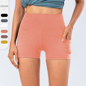 HUIESON กางเกงกีฬาขาสั้นยืดได้นุ่มดูนู้ดออกกำลังกายแน่นเอวสูงกางเกงขาสั้นโยคะ