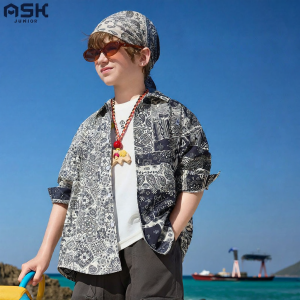 Ask Junior | Vacation Style Full-Print Drop Shoulder Shirt for Boys