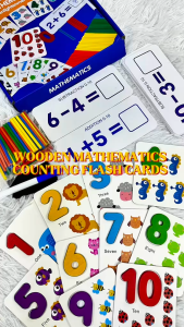 WOODEN MATHEMATICS COUNTING FLASH CARDS WITH STICKS