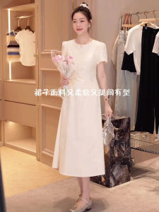 ชุดเดรสยาวแขนสั้นฤดูร้อนสำหรับผู้หญิง กระโปรงทรงเอเข้ารูป เดรสยาวคอวีแขนกุดแฟชั่น กระโปรงสั้น