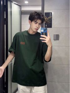 Áo Thun Cotton Nam Tay Ngắn Màu Xanh Lá Cây Mùa Hè Cổ Tròn Dáng Rộng Thoải Mái Thoáng Khí Thời Trang Thường Ngày