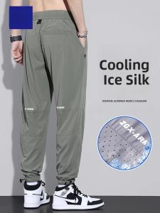 ROMON | Lomon Mens Ice Silk Summer Thin Quick Dry Sports Loose Harem Elastic Casual Long Pants Youthful Vitality Style Non-ironed