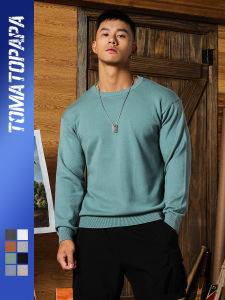 TOMATOPAPA | Basics Pure Color Round Neck Long Sleeve Mens Knit Sweater