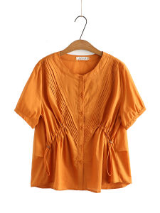 Loose Short Sleeve Summer Shirt for Middle-Aged Women Fashionable Maternity Top Belly Covering Casual Cotton Blend Blouse