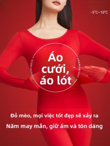 MiiOW | Bộ đồ lót giữ nhiệt màu đỏ cho nữ mùa thu đông MiiOW Cat Person Thiết kế cổ tròn tay dài thường ngày chất liệu khác 100%