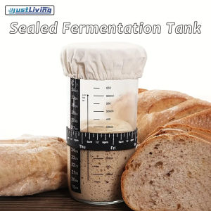 JustLiving 730/1000ml Sourdough Starter Jar with Date Marked Feeding Band/ Thermometer/ Sourdough Jar Scraper/ Sourdough Container Sewn Cloth Cover & Metal Lid - Sourdough Starter Kit Baking Accessories