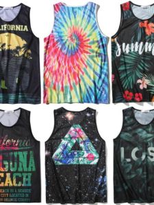 INS Summer Vest Print Ice Silk Mesh Hollow out Breathable Quick-Drying Fitness Sports American Beach Sleeveless T-Shirt Men and Women