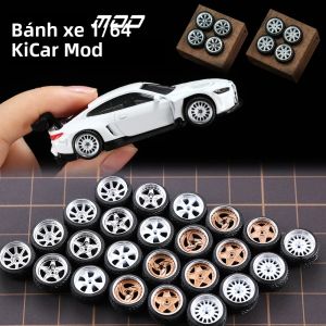 Bộ 4 Bánh Xe Mô Hình Xe Hơi Tỷ Lệ 1/64 Đường Kính 11mm Lốp Cao Su ABS Có Đĩa Phanh Dành Cho Xe Mô Hình Tomica Hot Wheels Nâng Cấp Xe Đúc