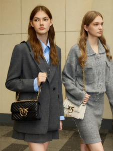 Pinko | Herringbone Patterned Commuter Shoulder Bag