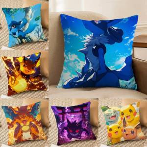 Bandai | Pokemon Manga Style Artwork Plush Pillow Cover Soft Short Plush Cushion Cover For Sofa Bedroom Home Decor Gift