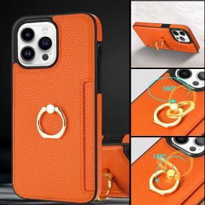 Leather Wallet Phone Case for iPhone Air 17 16 15 14 13 12 11 Pro Max XS XR X 7 8 Plus Ring Holder Card Solt Litchi Stand Cover