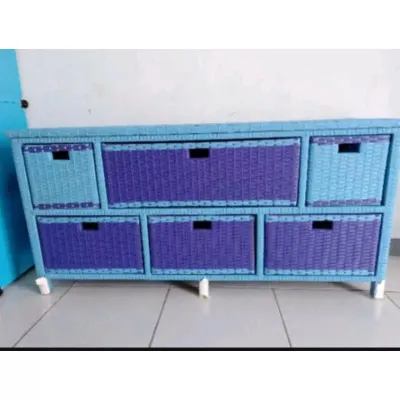 (panjang 128cm) meja tv Rotan minimalis modern lemari laci rotan sintetis laci 6 jasmine