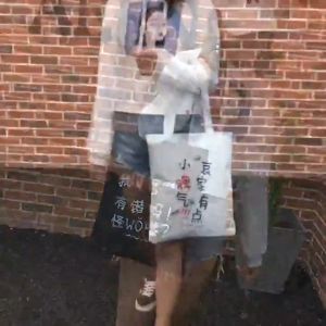 Women Black Shopping Bag Cartoon Print Girl Cat Heart Gothic Ladies Shoulder Handbags Reusable Grocery Shopper Tote Bags