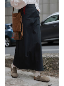 Elegant High Waist A-Line Long Skirt Womens Fashion Autumn 2024 New Style Draping Sensation Korean Version Cotton Gown