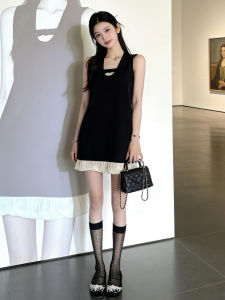 Karrar betsey | Summer Sleeveless Black Dress Small Figure Flower Bud Short Dress