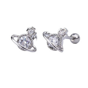 Duducouple Unique Titanium Steel Saturn Ear Studs Womens Sleepwear-friendly Flat Bottom Ear Cuff Jewelry Korean Style