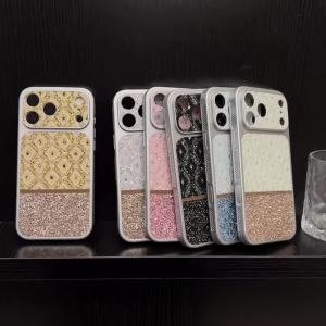 Luxury 2-in-1 Diamond Glitter Contrast Color Phone Case For iPhone 17 16 15 14 13 ProMax Full Camera Protection Shockproof Cover