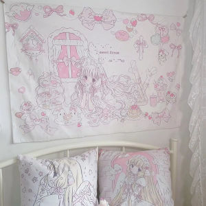 VIKAMA Sweet Dream Tapestry Cake Bow Pink Purple Heart Bedroom Girls Room Decor Dreamy Healing Style Wall Decoration