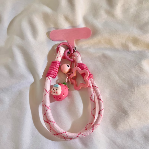 สร้อยข้อมือโทรศัพท์แบบถัก INS Cartoon สำหรับผู้หญิง พร้อมหัวเข็มขัดกุญแจ สายรัดข้อมือแบบพกพา ป้องกันการตกหล่น วัสดุอื่นๆ
