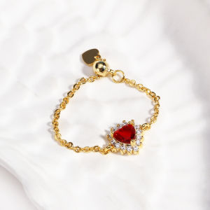 Luxury Heart Cubic Zirconia Link Chain Women Wedding Rings Colored Crystal Engagement Anniversary Party Elegant Female Jewelry