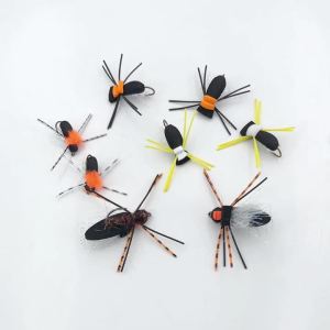 6PCS Mixed Sizes Foam Terrestrial Dry Flies - Ant Beetle Hopper Patterns EVA Body Rubber Legs for Trout Bass Carp Fly Fishing