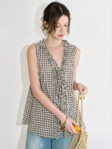 Fano | Áo Vest cổ V bằng Cotton phong cách Vintage có Dải Gỗ