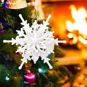 1 Pcs 12CM Glitter Snowflake Christmas Ornaments 3D Xmas Hanging Pendant Christmas Tree Decorations Ornaments Home Decor (White)