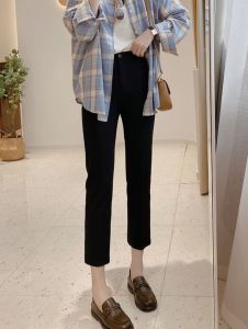 Quần Ống Đứng Lưng Cao Màu Đen Cho Nữ Mùa Thu Đông Quần Tây Công Sở Ống Rộng Quần Dài Đến Mắt Cá Chân