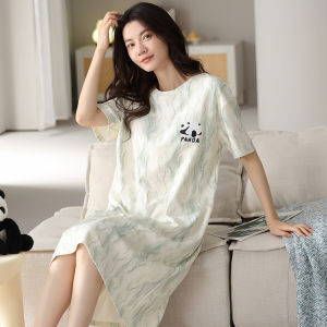 MiiOW | ชุดนอนผู้หญิงผ้าฝ้ายแท้แขนสั้นหลวมๆ บางๆ ฤดูร้อน ชุดอยู่บ้าน ใส่กลางแจ้ง ชุดนอนผ้าฝ้ายแท้ลายการ์ตูน MiiOW Cat Lady Summer Home Clothes