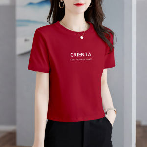 LINGLONGDAI | Pure Cotton Red Short Sleeve Womens T-shirt Slim Fit Versatile Base Layer Shirt Short Style Top Casual Summer 2025