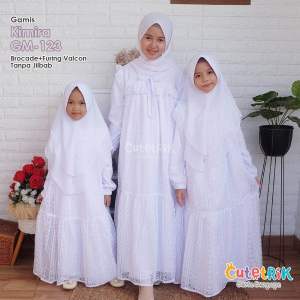 (1 tahun s.d Dewasa) GM 123 Baju Muslim Gamis Formal Pesta Lebaran Putih Anak Remaja Dewasa Cutetrik Kimira Brukat White Dress / Mondok Pesantren / Umroh / Manasik Haji