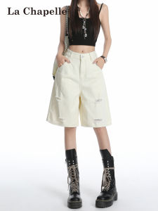 La Chapelle | Quần Jeans Cạp Thấp Đục Lỗ Dáng Suông Ngắn