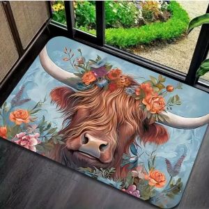 VIKAMA Bò Cao Nguyên Hoa Vòng Hoa Thảm Chùi Chân Vintage Trắng Chống Trơn Trượt Sàn Phong Cách Hiện Đại Lối Vào Phòng Tắm Thảm Trang Trí Nhà Polyester