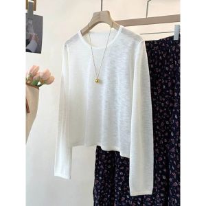 เสื้อยืดคอตตอนผ้าไหมลายพิมพ์ลายฤดูร้อน 2025 ทรงหลวม แขนยาว ปกป้องแสงแดด สีพื้น เสื้อผ้าทำงานสไตล์เกาหลี