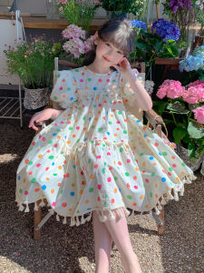 Girls Polka Dot Dress Korean Style Summer Fashionable Princess Skirt Short Sleeve Breathable Lightweight Printed T-Shirt Dress