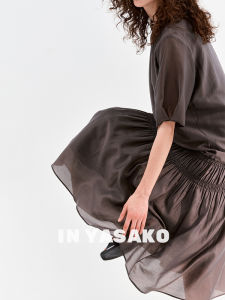 Yasako Fairy Atmosphere French Style Silk Holiday Feel Short Sleeve Tea Break Mid-Length A-Line Dress Womens Commute Simple High Waist