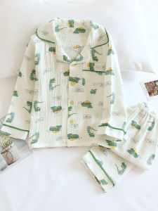 Pure Cotton Spring Summer Thin Collar Childrens Dinosaur Sleepwear Set Breathable Long Sleeve Home Clothes for Boys