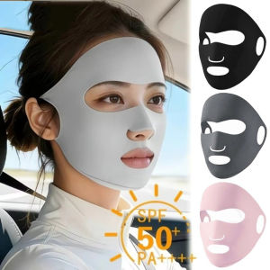 Summer Cooling Ice Silk Face Mask / UPF50+ Anti-UV Full Face Cover / Lightweight Breathable Sunscreen Gini for Women Daily Use